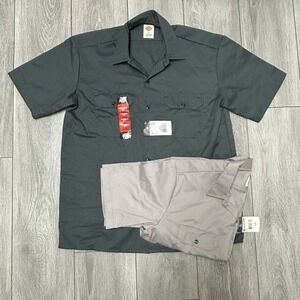 Dickies Short Sleeve Work Shirt Mens Large Lot Of 2 Original Fit Beige Gray New